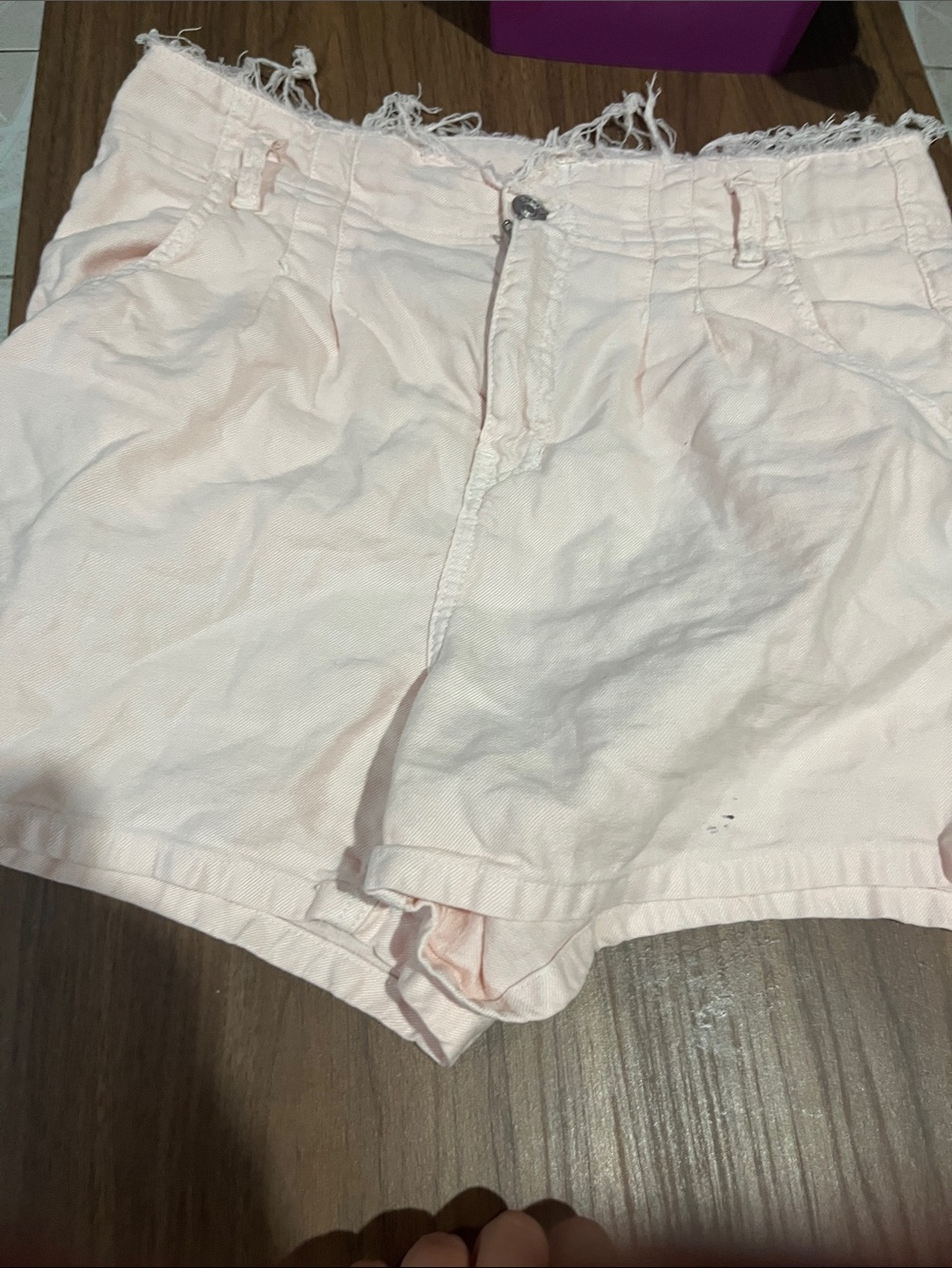 Hudson Jeans Light Pink Frayed Waist Denim Shorts